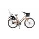 Hirondelle Premium avec cadre beige mat, panier sur cintre et siège enfant à l'arrière