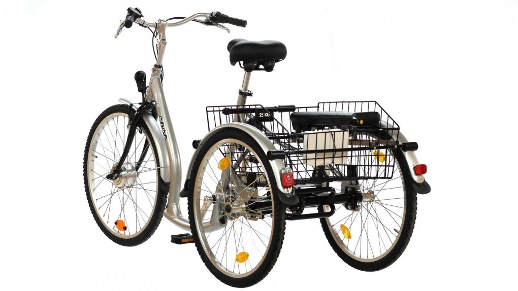 Un tricycle adulte avec seuil d'enjambement bas et une boite Nexus 7