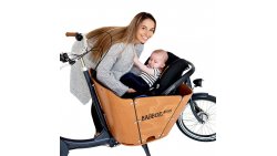 Biporteur court Babboe Mini, un coffre rond pour accueillir deux enfants