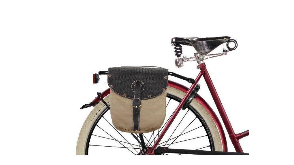Sacoche double vintage bi-couleur pour porte-bagage avec clapet ressort